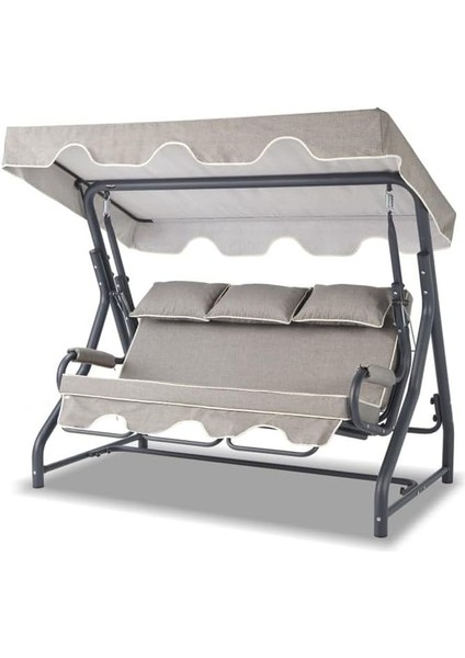 Ayarlanabilir Tenteli Yatma Özellikli Ayak Uzatmalı 3 Kişilik Bahçe Balkon Teras Salıncağı