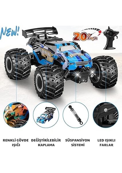 Ghz Uzaktan Kumandalı Şarjlı LED Işıklı Drift Atan 20 Km Hız Yapan Off Road Araba (Mavi) fiyatları