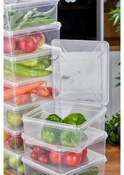 - 10'lu Set Saklama Kabı, 10 Adet 2500ML Kare Şeffaf Kendinden Kapaklı Saklama Kabı, Bpa Içermez, Buzdolabı, Dondurucu ve Dolap Organizeri fiyatları