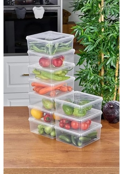 - 10'lu Set Saklama Kabı, 10 Adet 2500ML Kare Şeffaf Kendinden Kapaklı Saklama Kabı, Bpa Içermez, Buzdolabı, Dondurucu ve Dolap Organizeri modelleri