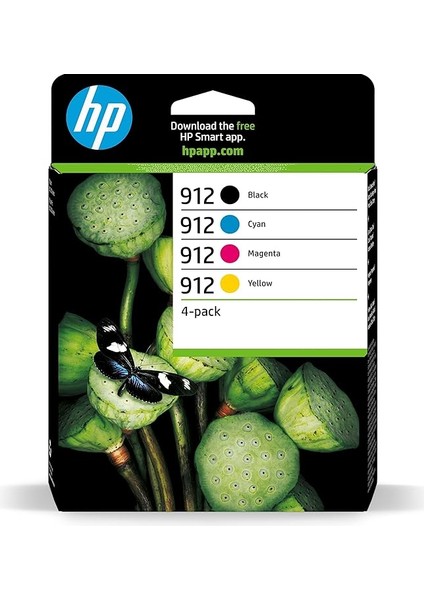 6ZC74AE 912 Orijinal Mürekkep Kartuşları, Siyah/mavi/kırmızı/sarı, Çoklu