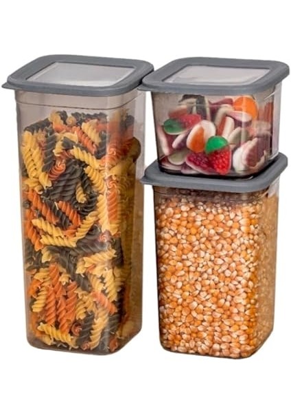 3'lü Set Sızdırmaz Kapaklı Kare Erzak Saklama Kabı 650ML - 1300ML - 1900ML Antrasit fiyatları