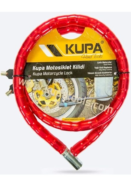 Çelik Motosiklet Kilidi, 22MM Zincir Boğumlu Anahtarlı Kilit 1,5 Metre - Puset - Bisiklet - Scooter