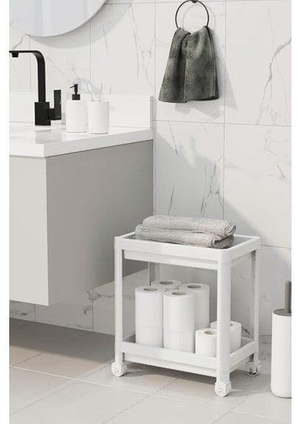 Life 2 Katlı Tekerlekli Tezgah Altı Beyaz Banyo Mutfak Rafı MIT1119 indirimleri