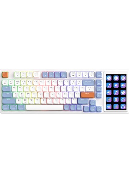 Ajazz AKP815%75 Low Profile Mekanik Klavye, 4.33'' LED Dokunmatik Ekranlı, Programlanabilir Rgb Gasket Kablolu Klavye, 16 Tuşlu Özel Masa Kontrolcüsü (Beyaz Mavi - Brown Switch)