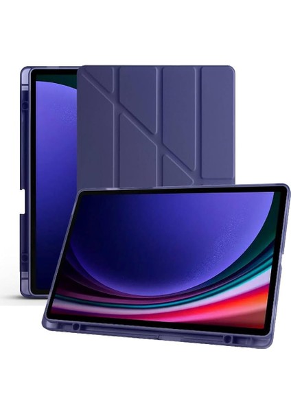 Galaxy Tab S10 Plus X820 12.4 Inç Uyumlu Tablet Kılıfı – Kalemlikli, Katlanabilir Smart Cover, Stand Özellikli, Darbe Emici Arka Koruma, Ince ve Hafif Tasarım (Lacivert)