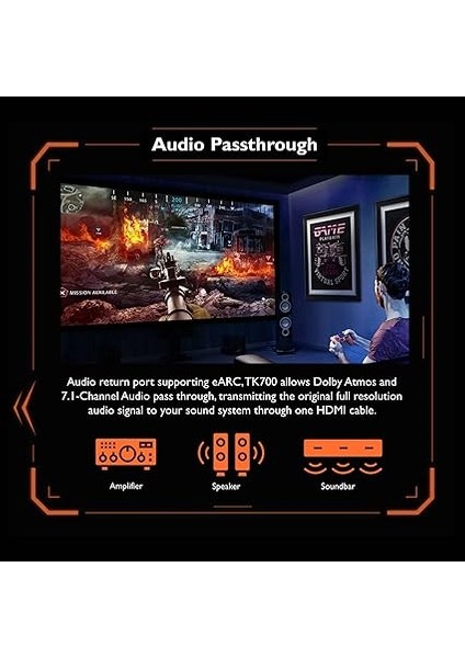 TK700 Hdruhd 4K Oyun Eğlence PROJEKTÖRÜ,3200 Ans 240hz 16MS Tepki HDMI 2.0 * 2 Oyun Modları, 5W Oda Hoparlörü, Ps5 ve Xbox Serisi 2,5m Den 100’’ Görüntü indirimleri