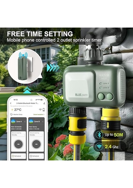 Bahçe Için 2 Çıkışlı Akıllı Yağmurlama Zamanlayıcı, Wıfı Hublı Hortum Sulama Zamanlayıcısı, Kablosuz Uzaktan App Kontrolü Sulama Sistemi, Bahçe Çim Sulama Için Su Akış Ölçer fiyatları