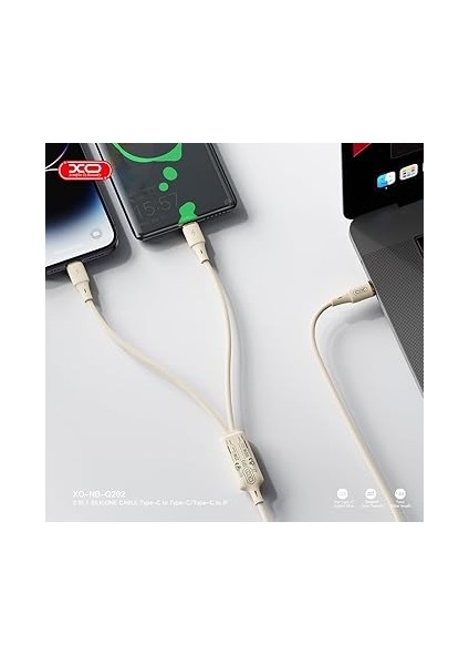 Simple Is Beauty 100W 2'li Hızlı Şarj Kablosu Type-C- 27W Lightning | NB-Q262 | 1.2 Metre | Veri Transferi | Silikon Tasarım, Kırılmaya Karşı Dayanıklı Kablo, Krem fiyatları