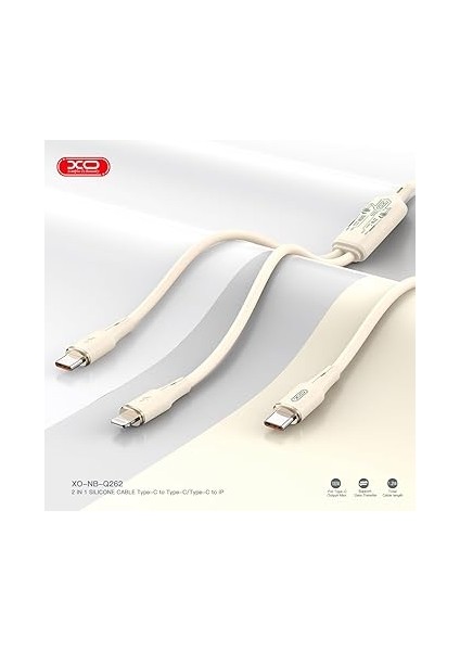 Simple Is Beauty 100W 2'li Hızlı Şarj Kablosu Type-C- 27W Lightning | NB-Q262 | 1.2 Metre | Veri Transferi | Silikon Tasarım, Kırılmaya Karşı Dayanıklı Kablo, Krem fırsatları