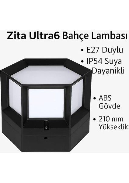 Ultra6 Bahçe Lambası – E27 Duylu, IP54 Suya Dayanıklı, Set Üstü Dış Mekan Aydınlatma, Abs Gövde, Ampul Dahil Değildir fırsatları