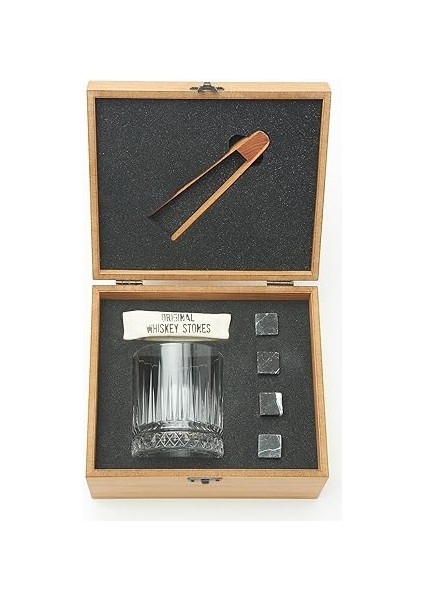 Tasarımlı Ahşap Kutulu Tekli Glasgow Viski Kadeh Seti + 4 Soğutucu Taş Seti fırsatları