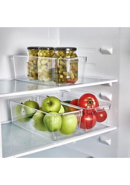 1 Adet Kırılmaz Ultra Dayanıklı Buzdolabı Düzenleyici Organizer Kutu Şeffaf - Medıum Kiler Organizeri (14CM*32,5CM*10CM)