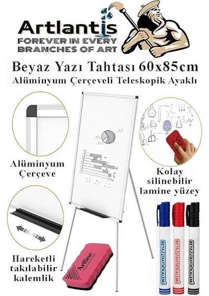 Ayaklı Beyaz Yazı Tahtası 60X85 cm Teleskobik Ayaklı 1 Adet Alüminyum Kolay Silinebilir Ergomik Beyaz Yazı Tahtası fırsatları