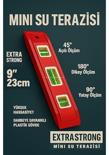 Mini Su Terazisi, 23 cm, Mıknatıslı, Kompakt Su Terazisi, Plastik Gövde, Hassas Ölçüm Seviyelendirme Aracı modelleri
