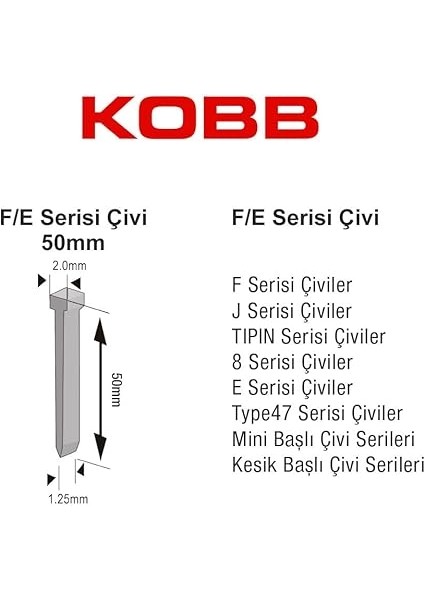 KBZ50F 50MM F/e/j/8 Serisi Ağır Hizmet Tipi Kesik Başlı Çivi 2500 Adet fırsatları