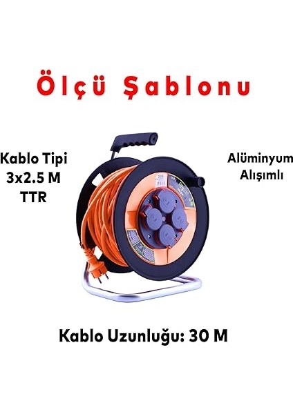 IP44 Plastik Makaralı Kapaklı 4 Prizli Uzatma Kablosu 3x2.5 mm 30 Metre Cca Kablo modelleri