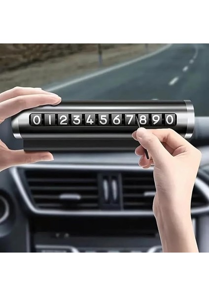 Alüminyum Araç Içi Parkmatik | Çevirmeli Park Telefon Numaratörü | Siyah Renk | Torpido Üstü Telefon Yazısı | Güneşe Dayanıklı Şık Tasarım | Kolay Montajlı