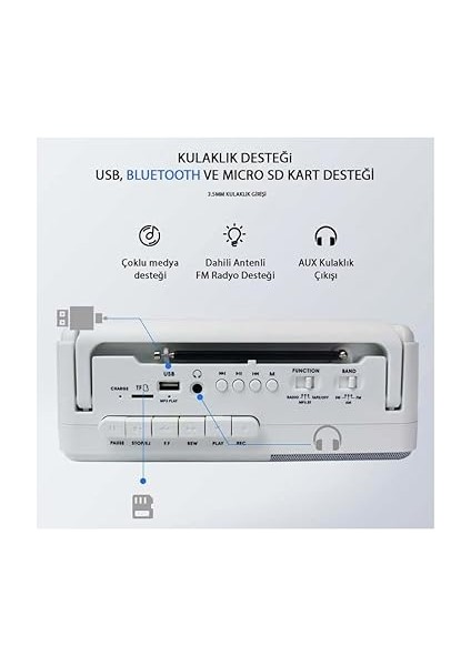 PX-680BT Müzik Seti Kasetçalar Fm Radyo USB Mp3 Player Bluetooth Hoparlör (Beyaz) modelleri
