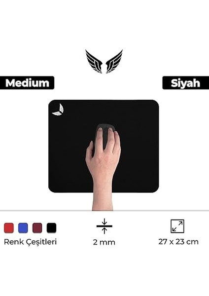 Gaming Oyuncu Gamer Mouse Pad, Kaymaz Taban Orta Boy Medium Ofis Tipi Mouse Ped, Fare Altlığı, Düz Masa Koruyucu Klavye Altı Mousepad, Siyah, 27X23 cm fiyatları