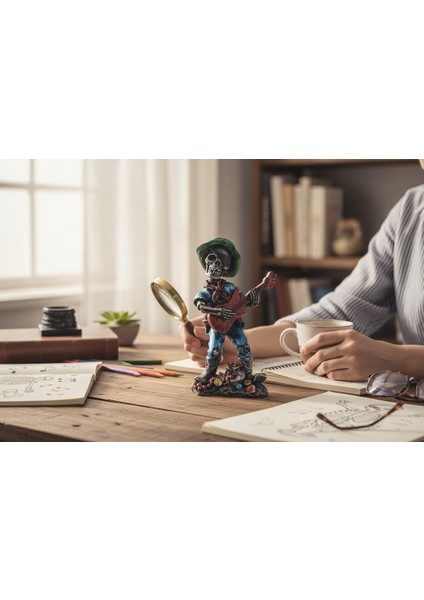 Karayip Korsanları Gitarist Müzisyen Kurukafa Heykel Masaüstü Biblo 19 cm –ev Ofis Yeni Yıl Hediyesi fiyatları