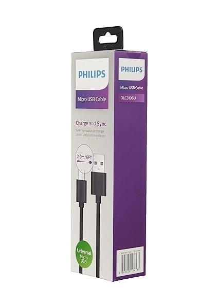 Usb-Micro USB Şarj Kablosu, 2 Metre, Pvc, Siyah (DLC3106U/00) fiyatları