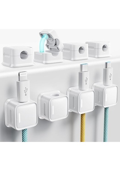 Kablo Klipsli Tutucu, 8 Paket Manyetik Çalışma Masası Kablo Düzenleyici Yönetim, Telefon Şarj Kablosu Tutucu, Güçlü Yapışan Tel Şarj Cihazı, Komodin, Mutfak Aletleri Için Tutucu