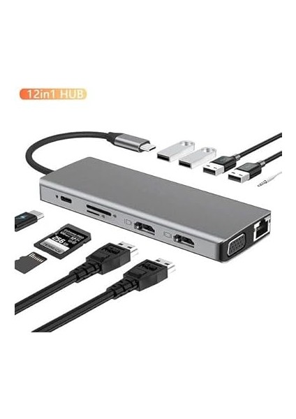 12IN1 Dock Station 2 Adet HDMI Uyumlu 1000 Mbps 4K USB C Adaptörü USB 3.0 VGA RJ45 Pd Için Macbook Pro Tipi C Docking Dizüstü Yer Yapma Istasyonları Type-C Adaptör ZR610 fiyatları