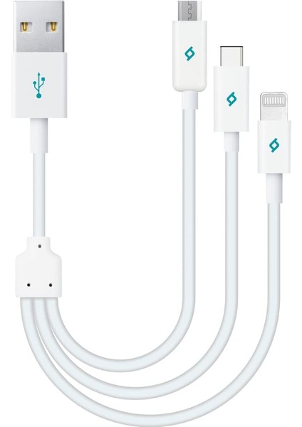 Alumicable Mini Trio Lightning Micro USB 30CM Şarj Kablosu, Beyaz