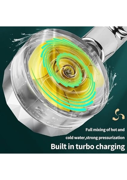 Silver Sapphire Turbo Pervaneli Duş Başlığı Yüksek Basınçlı Fıskiye Batarya Start/stop Düğmeli Duş Hortumu 150 cm ve Mafsal Set Duş Başlığı Seti modelleri