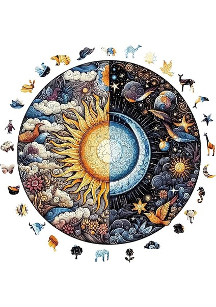 - Ahşap Puzzle Yetişkinler Için - Gün ve Gece Benzersiz Parçalı Puzzle - 252 Parça Ahşap Yapboz - Yapıştırıcı Folyo Dahil - Dekoratif Ahşap Puzzle - 29X29 cm - A1-05
