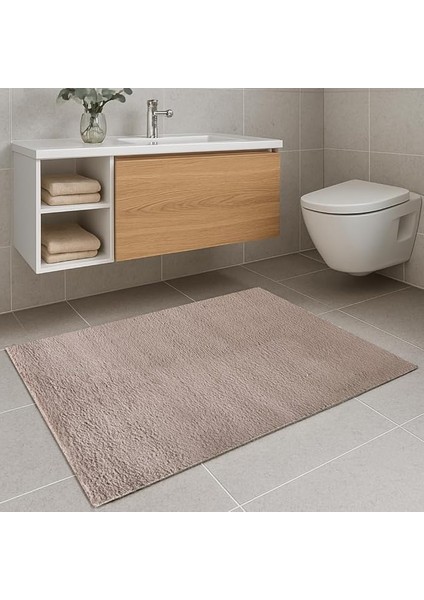 Home Kahverengi (Vizon) Banyo Paspası | Peluş Kaymaz Tabanlı | Yumuşak ve Kalın Doku | 4 Ölçü | Makinede Yıkanabilir (80X150 Cm)