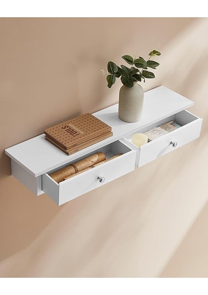 Duvar Rafı, 2 Çekmeceli Asma Raf, Parlak Yüzey, 15 Kg'a Kadar Taşıma Kapasitesi, 65 x 15 x 10 Cm, Koridor, Oturma Odası ve Mutfak, LWS65WT, Ahşap fiyatları