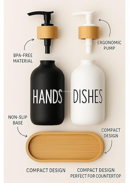 Bulaşık Deterjanlık ve Sabunluk Seti Bambu Tepsili Şık Ikili Set Siyah Beyaz Modern Tasarım Kompozit Malzemeli Mutfak Tezgah Üstü Organizer (Silindir) fiyatları