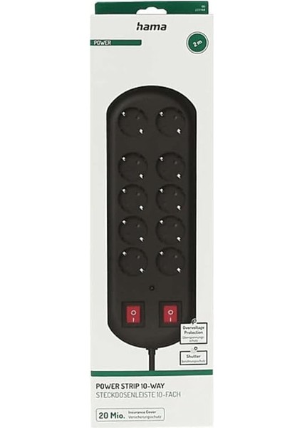 Akım Korumalı Priz, 2 Switches, 2m, Siyah fiyatları