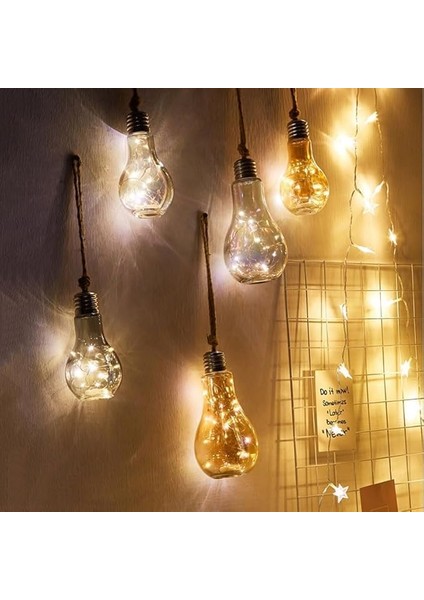 Sarkıt Lamba, Ampul, LED Işık Zinciri, Pilli, Tekstil Kablo, Asma Lamba, Elektriksiz Pille Çalışır, Bahçe Lambası, Fener, Doğum Günü, Düğün, Noel Için Aydınlatma KX015 (Şeffaf)