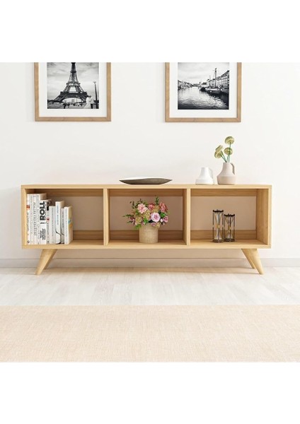 Dizayn Tina Açık Raflı Tv Sehpası Safir Meşe