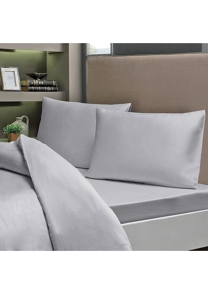 Pamuklu Ranforce Çift Kişilik Jumbo Boy 200X200 Lastikli Çarşaf Takımı - Gri