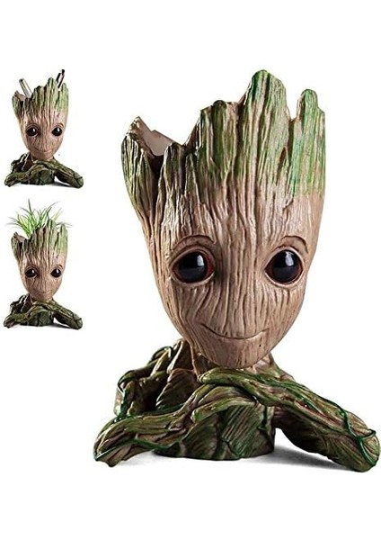 Koruyucuları Baby Groot Figür Elleri Çenesinde Saksı Kalemlik Pla Büyük 15 cm