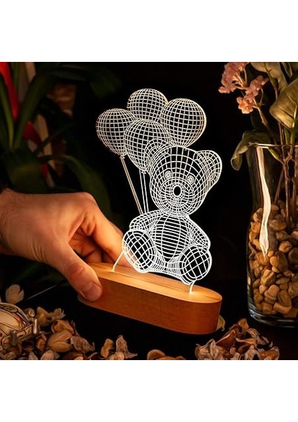 Tutan Sevimli Ayıcık 3 Boyutlu LED Lamba USB Bağlantılı Sarı Işık indirimleri