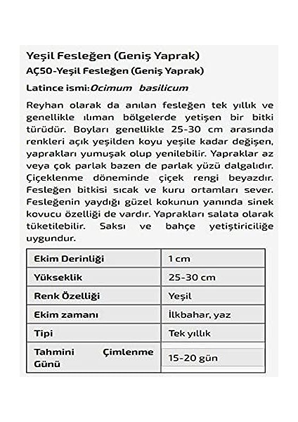 Tarım Yeşil Fesleğen Geniş Yaprak Çiçeği Tohumu 1000 Adet Tohum fiyatları