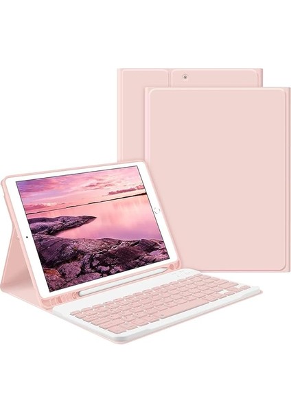 Galaxy Tab A9 8.7inç X110 ile Uyumlu Kılıf Kablosuz Klavyeli Case Mobax X113 X115 X117 Pembe Açık