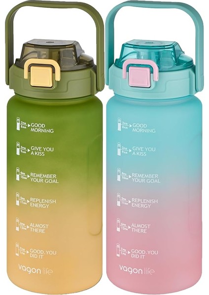 2'li Ekonomik Motivasyon Matara Seti 1500 ml Büyük Boy 4 Farklı Renk Seçeneği Fiftyfifty