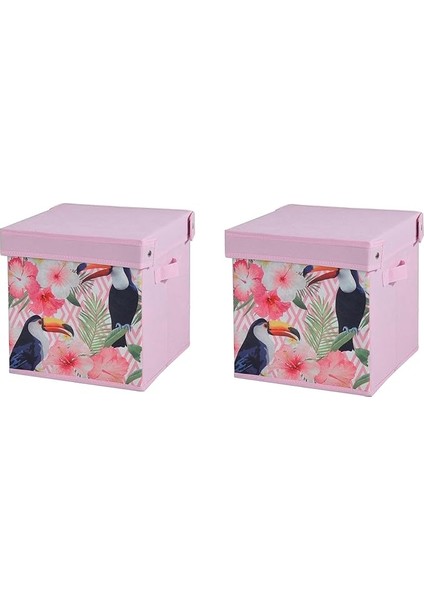 Homi Saklama Kutusu Seti,kapaklı Kuş ve Bahar Desen Kumaş 2 Adet 28X28X28CM