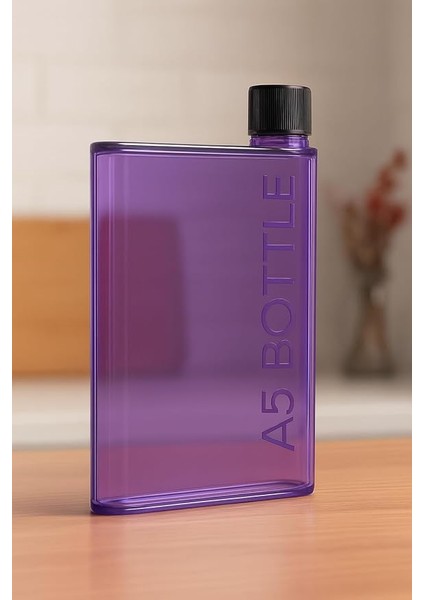 Şeffaf Düz Matara Suluk Ince Su Şişesi (Mor)