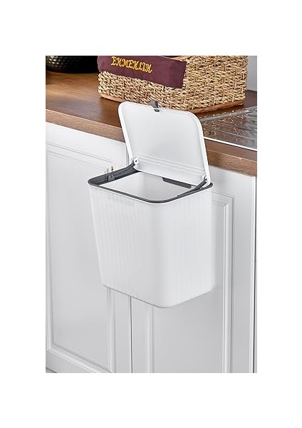 15 Litre Fonksiyonel Kapaklı Banyo ve Mutfak Tezgahüstü Çöp Kovası Dolap ve Duvar Aparatlı 15 Lt.,yerden Tasarruflu Lavabo Altı Veya Dolap Kapısı Için Kapasiteli Mutfak Çöp Kovası,askılı (Beyaz) modelleri