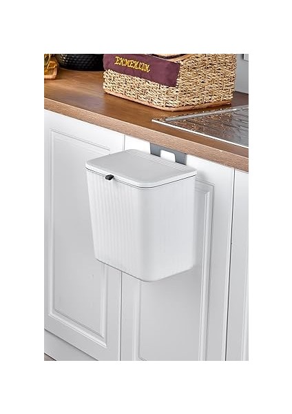 15 Litre Fonksiyonel Kapaklı Banyo ve Mutfak Tezgahüstü Çöp Kovası Dolap ve Duvar Aparatlı 15 Lt.,yerden Tasarruflu Lavabo Altı Veya Dolap Kapısı Için Kapasiteli Mutfak Çöp Kovası,askılı (Beyaz) fırsatları
