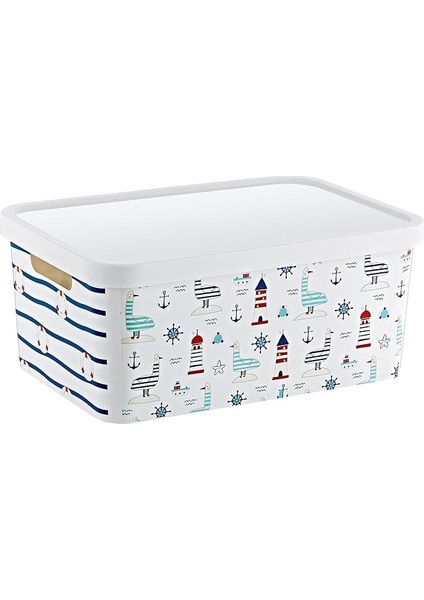 Stafi Desenli Çok Amaçlı Kapaklı Kutu 4,5 Lt Marin