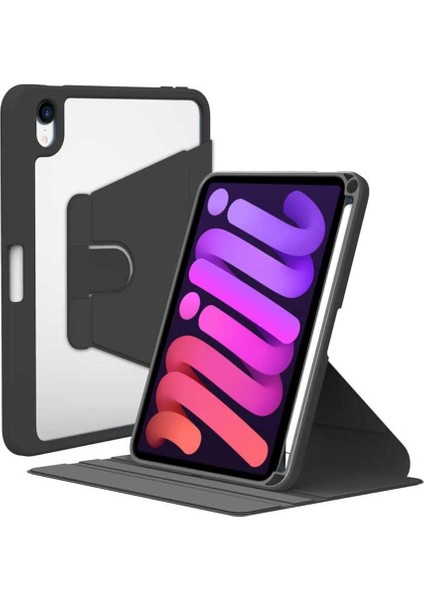 Ipad Mini 7 2024 ile Uyumlu Kapak Kalem Bölmeli 360 Dönebilen Kapaklı Kılıf, Siyah