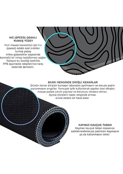 Gaming Mouse Pad Xxl Büyük Oyuncu Speed Mousepad Antrasit Topo (Koyu Gri, 90X40 Cm, 3mm Kalınlık) modelleri